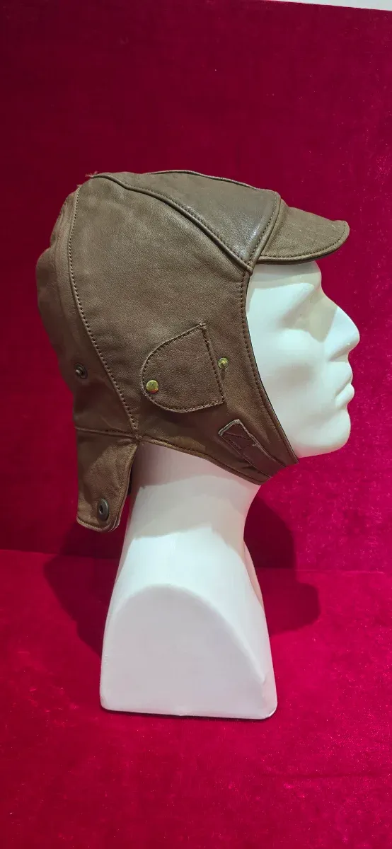 Casco Moto Vintage Cuero Marrón