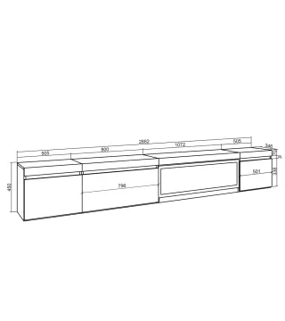 Mueble TV, 288cm, Chimenea eléct. Colgado Negro.