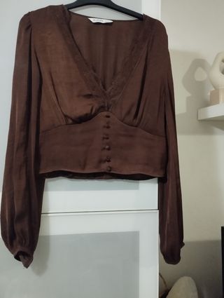 Conjunto Pantalón Beige y Blusa Marrón t.s