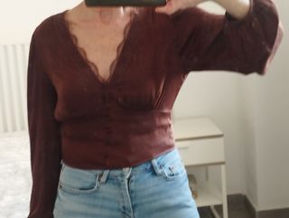 Conjunto Pantalón Beige y Blusa Marrón t.s