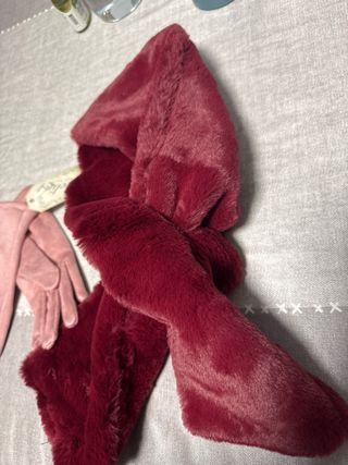 Conjunto Guantes y Bufanda Rosa y Granate