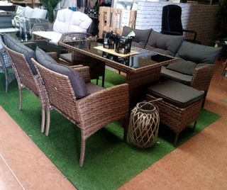 Conjunto Muebles Exterior Ratán Mesa Cristal