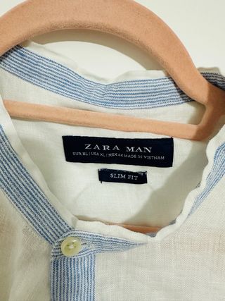 Camisa Zara Hombre L Blanca Slim Fit