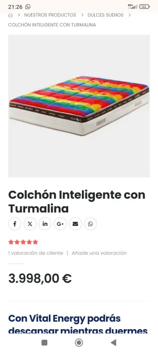 Colchón con diseño arcoíris con turmalina