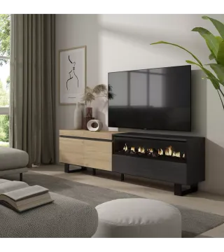 Mueble TV, 200x35x57cm, Chimenea eléctrica, Patas.