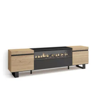 Mueble TV, 200x35x57cm, Chimenea eléctrica, Patas.