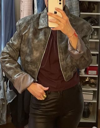 Cazadora Biker Polipiel Gris