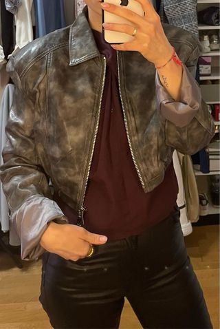 Cazadora Biker Polipiel Gris