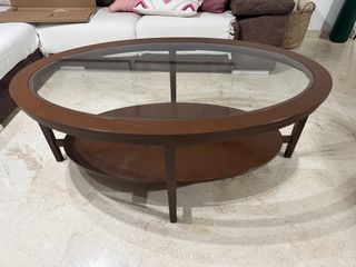 Mesa de centro ovalada madera y cristal