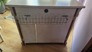 Mueble/ mesa madera blanco envejecido con cristal