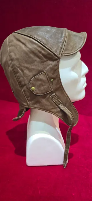 Casco aviador piel antiguo