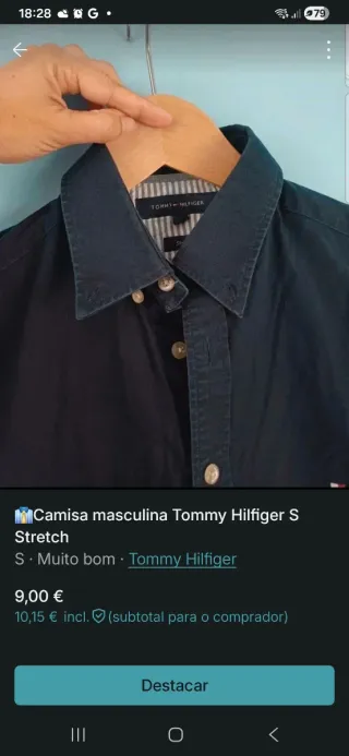 Camisa Tommy Hilfiger Stretch Azul Masculina