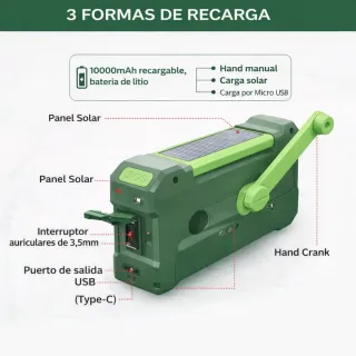 RADIO DE EMERGENCIA SOLAR 10.000mAh