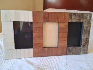 Marco de fotos triple madera imitando marfil,minbr