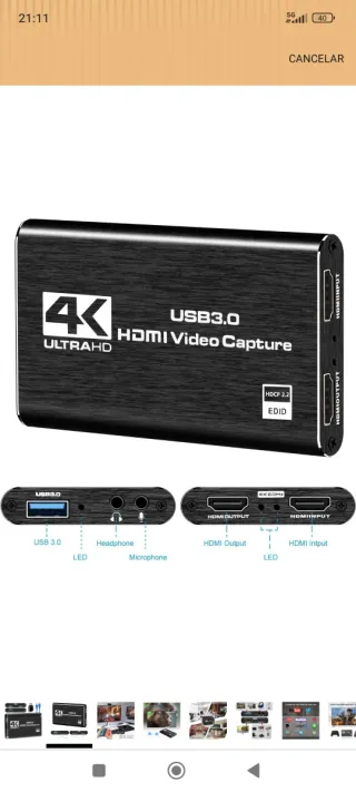 Capturadora HDMI USB 3.0 4K Ultra HD
