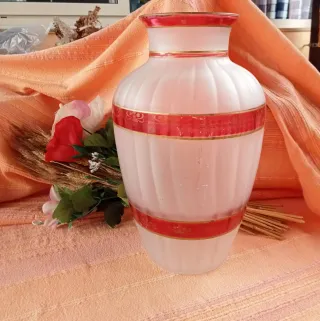 Vaso Vetro Vintage Anni 70 Rosso Bianco