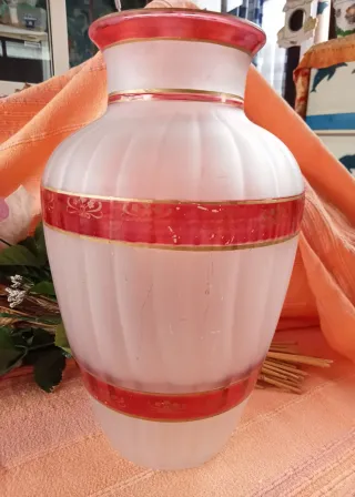 Vaso Vetro Vintage Anni 70 Rosso Bianco