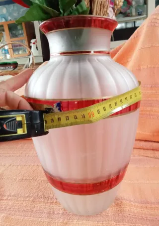 Vaso Vetro Vintage Anni 70 Rosso Bianco