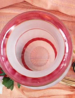 Vaso Vetro Vintage Anni 70 Rosso Bianco
