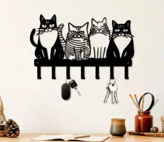 Perchero Gatos Metal Negro