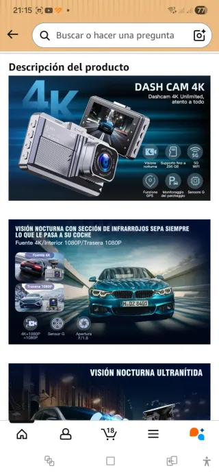 Dash Cam Coche 4K Delantero y Trasero