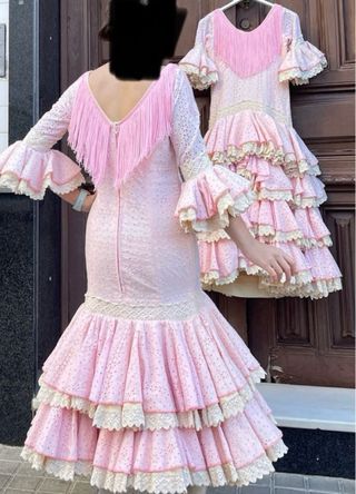Traje de Flamenca Niña 8-9-10 Años tela perforada