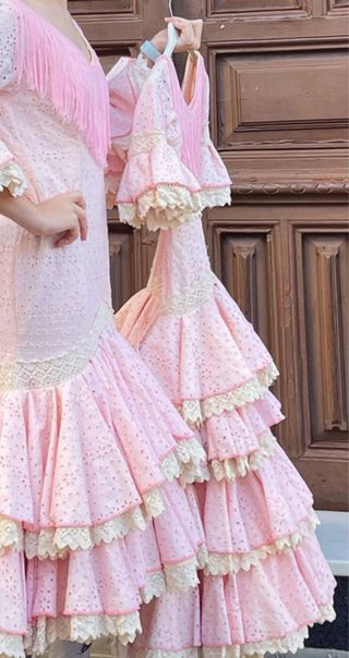 Traje de Flamenca Niña 8-9-10 Años tela perforada