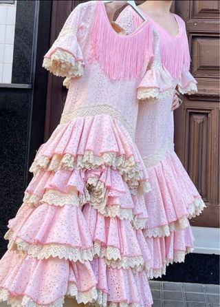 Traje de Flamenca Niña 8-9-10 Años tela perforada