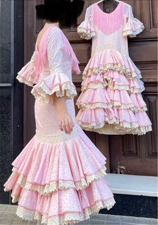 Traje de Flamenca Niña 8-9-10 Años tela perforada