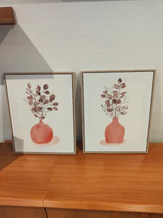 Set 2 Cuadros Florales Jarrón Rosa