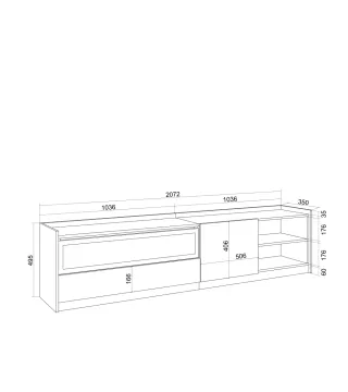 Mueble TV, 207x37x50 cm con Chimenea eléctrica LED