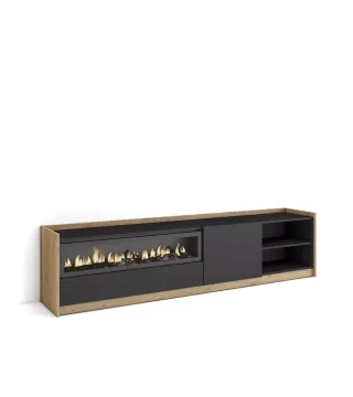 Mueble TV, 207x37x50 cm con Chimenea eléctrica LED