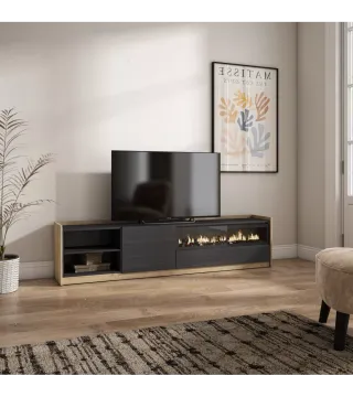 Mueble TV, 207x37x50 cm con Chimenea eléctrica LED