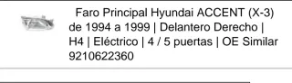 Faro delantero derecho Hyundai Accent X3 1995-1997