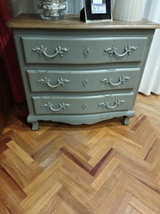 Cómoda Vintage Gris Tapa Madera