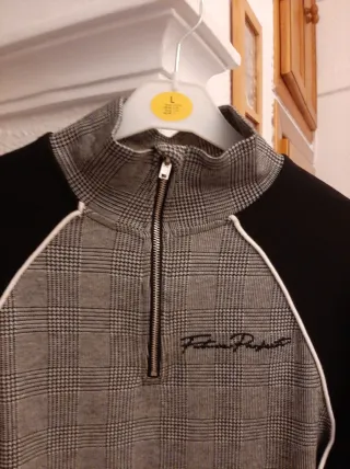 Jersey Primark cremallera cuadros gris negro XS