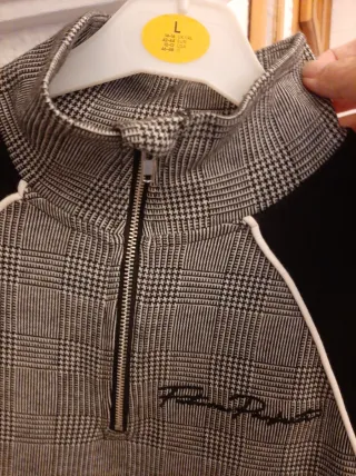 Jersey Primark cremallera cuadros gris negro XS