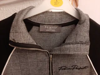 Jersey Primark cremallera cuadros gris negro XS