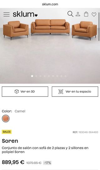 Conjunto sofá sklum 2 plazas + 2 sillones