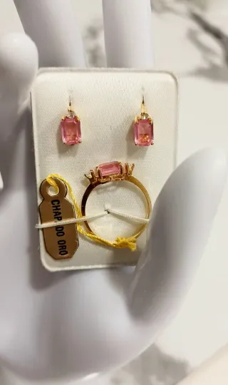 Conjunto Anillo y Pendientes Chapado Oro Rosa