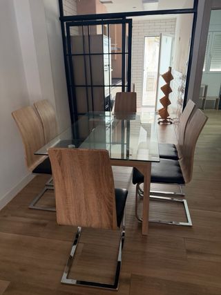 Mesa de comedor cristal y madera