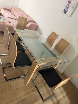 Mesa de comedor cristal y madera