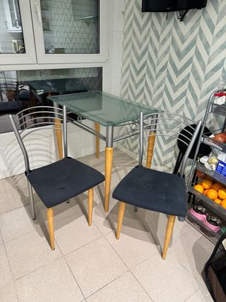 Mesa y 2 Sillas Cocina Cristal