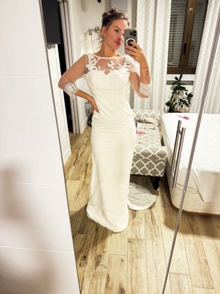 Vestido de Novia Blanco Encaje Manga Larga
