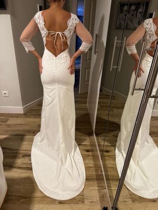 Vestido de Novia Blanco Encaje Manga Larga