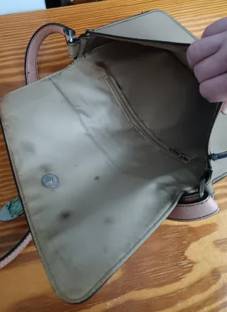 Bolso bandolera beig, rosa y verde.