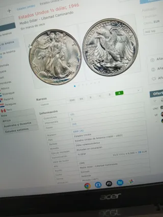 Moneda Plata USA 1/2 Dollar 1946