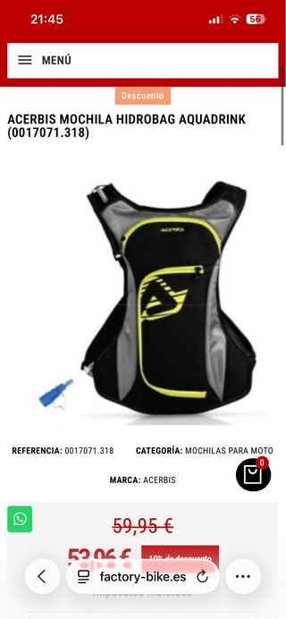 Mochila Acerbis Hidrobag Aquadrink