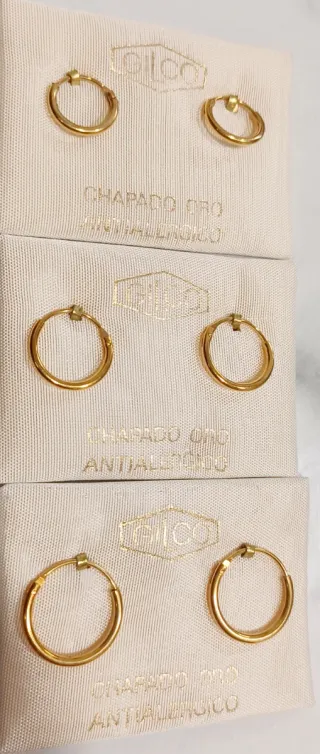 Lote 3 Pendientes Aros Chapados Oro GILCO