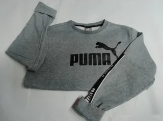 Sudadera Puma Gris Logo y Rayas